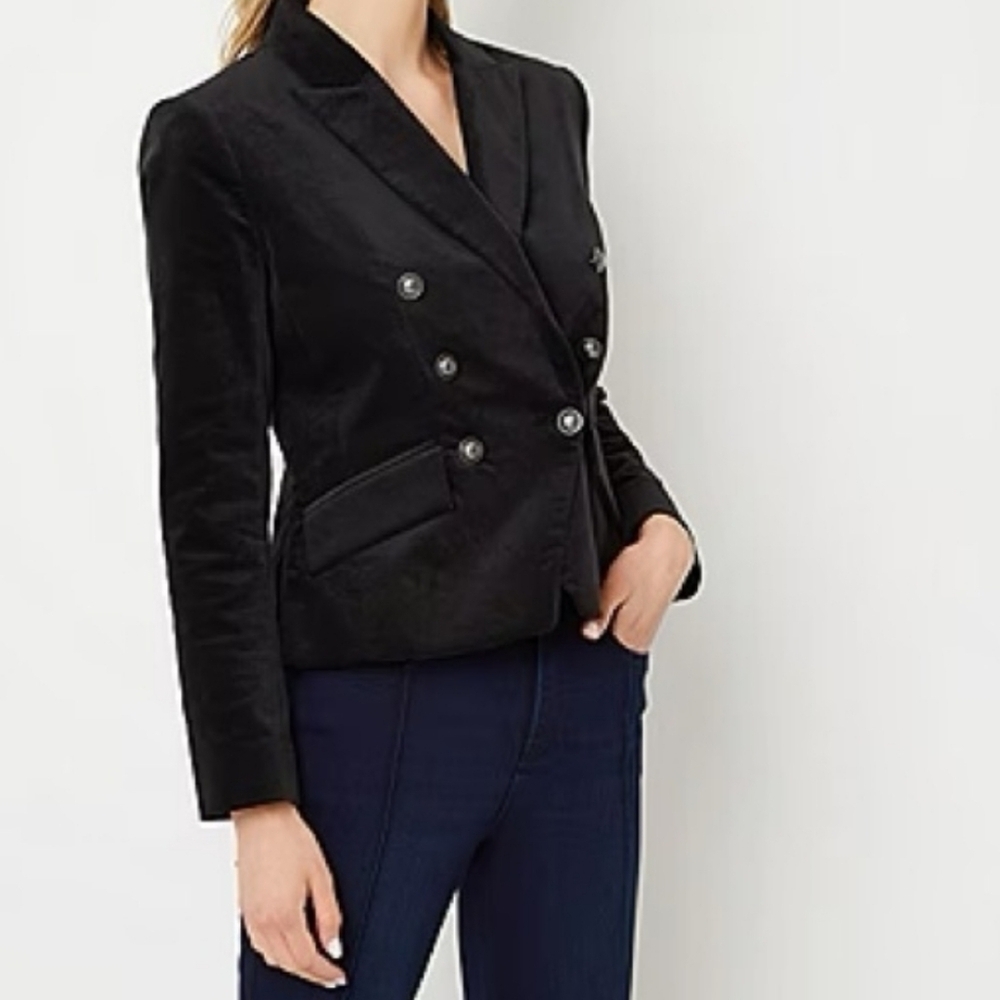 Anthropologie Ryegrass Black Velvet Double Breasted Blazer Size 8